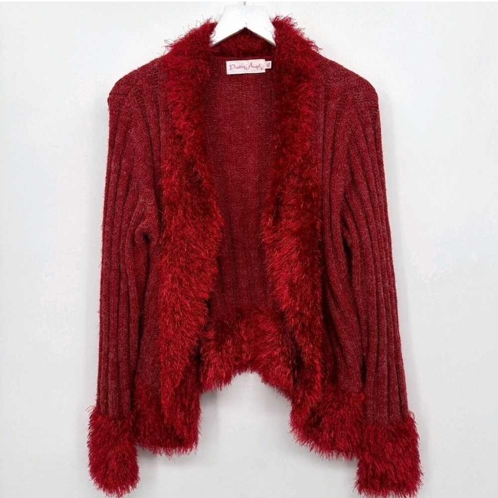 Pretty Angel Red Fuzzy Cardigan